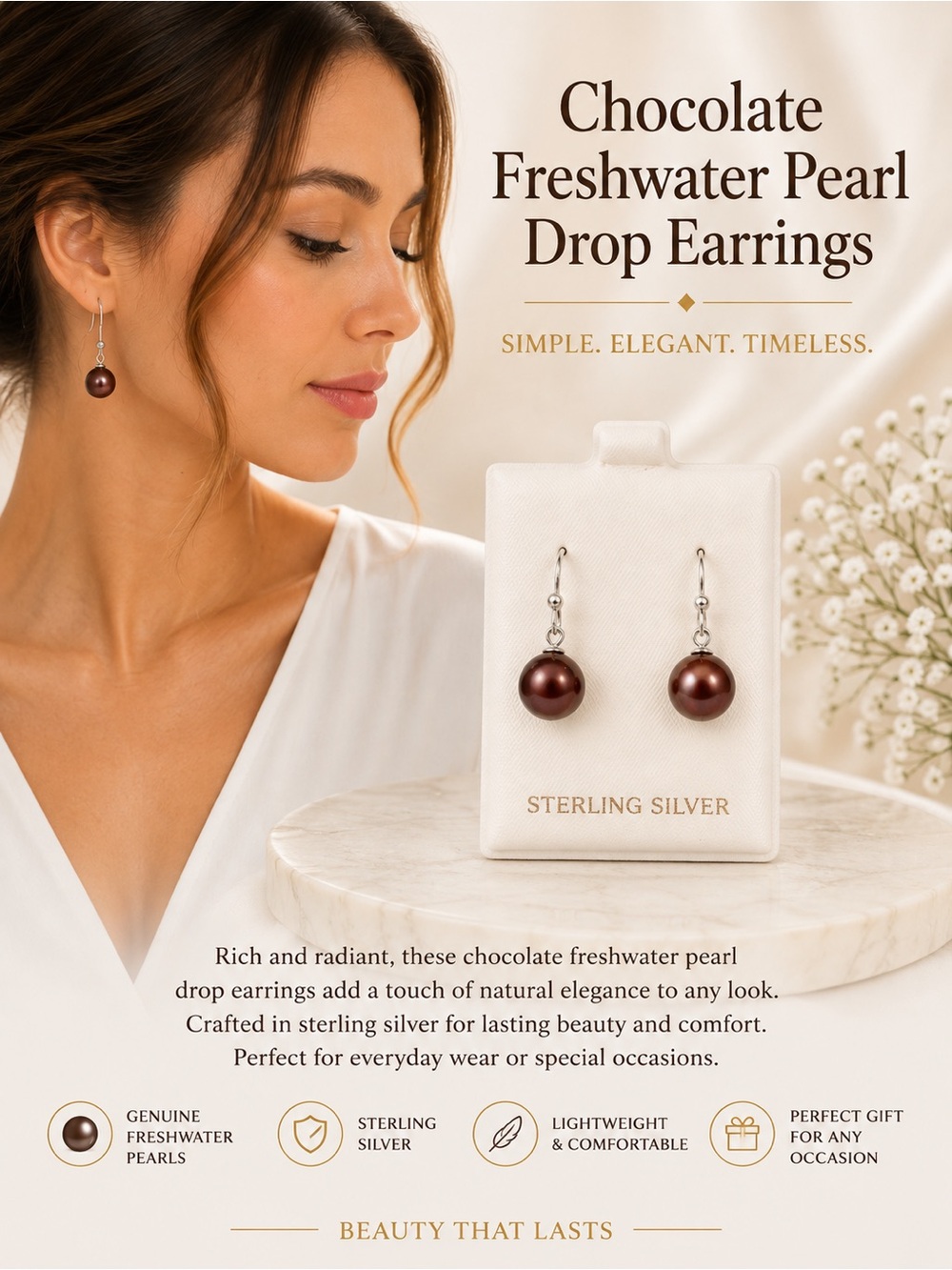 Chocolate Freshwater Pearl Dangle Earrings Sterling Silver From Hawaii